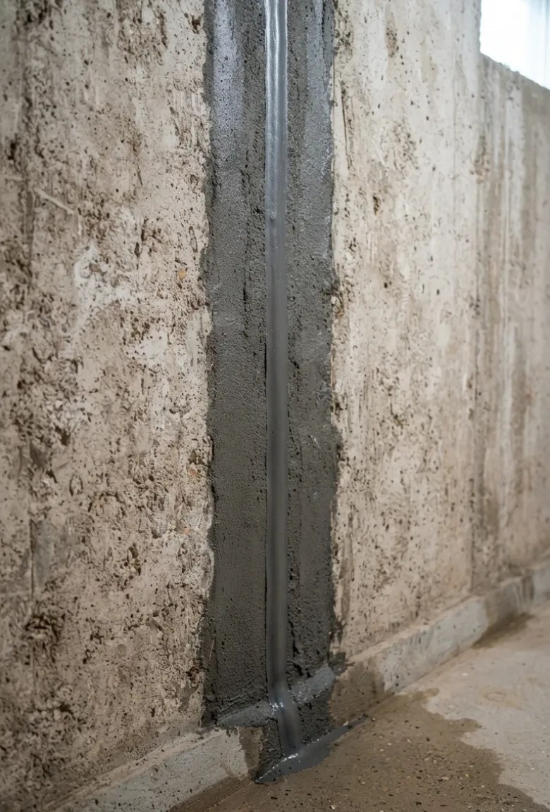 Crack Sealing Result - Vertical Foundation Crack - Basement Waterproofing Project Finished by IFix Masonry & Home Improvements