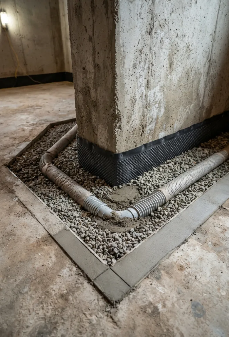 French Drain Corner - Interior French Drain Installation and Repairs by IFix Masonry & Home Improvements
