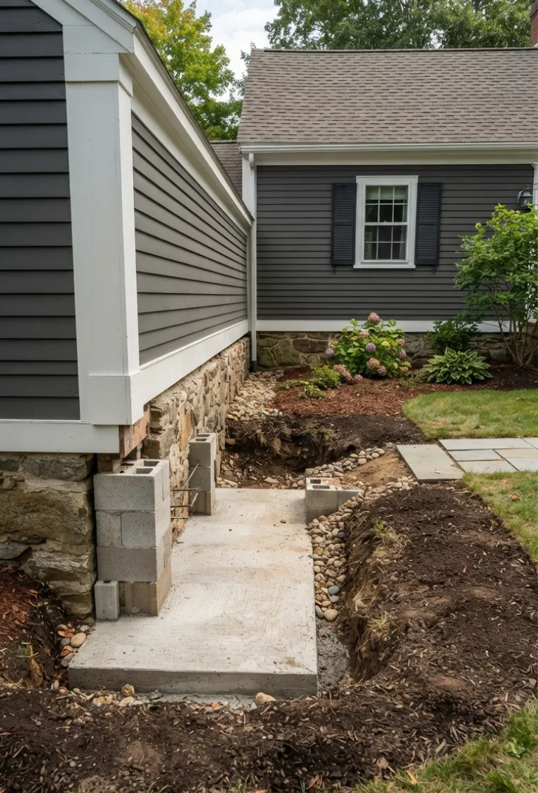 foundation underpinning project at a Canton, Massachusetts home - IFix Masonry & Home Improvements